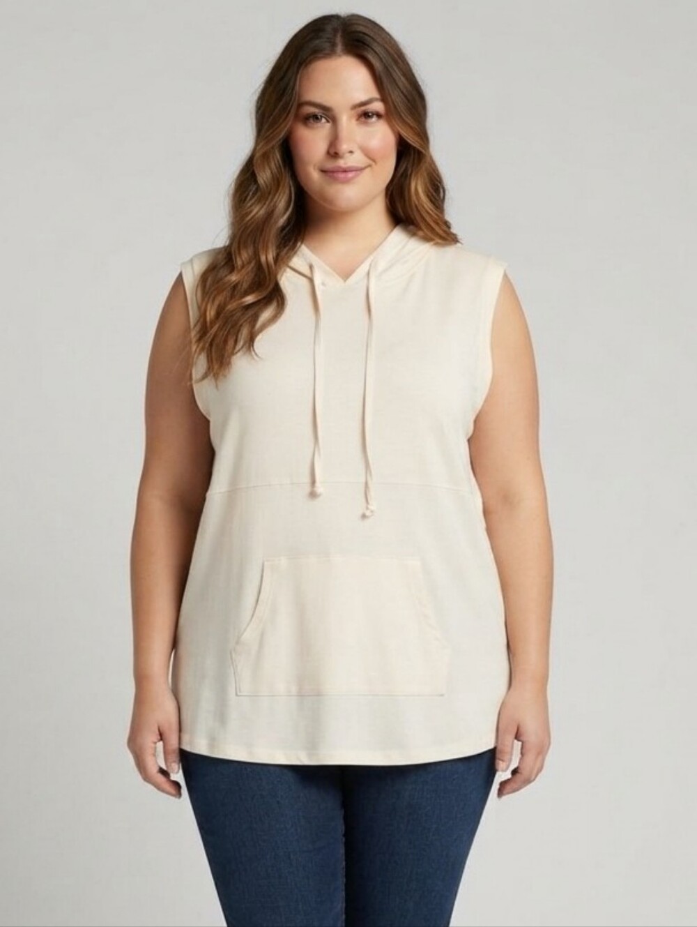 LuLaRoe Cream Color Sleeveless "Brittany" Hooded Tank Top Size Large NWT